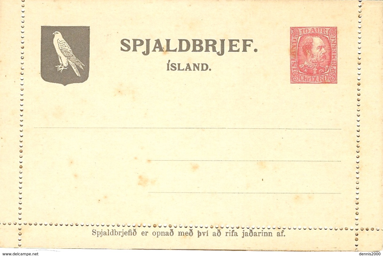 1905-SPJALDBRJEF  / ISLAND 10 Aur - Storia Postale