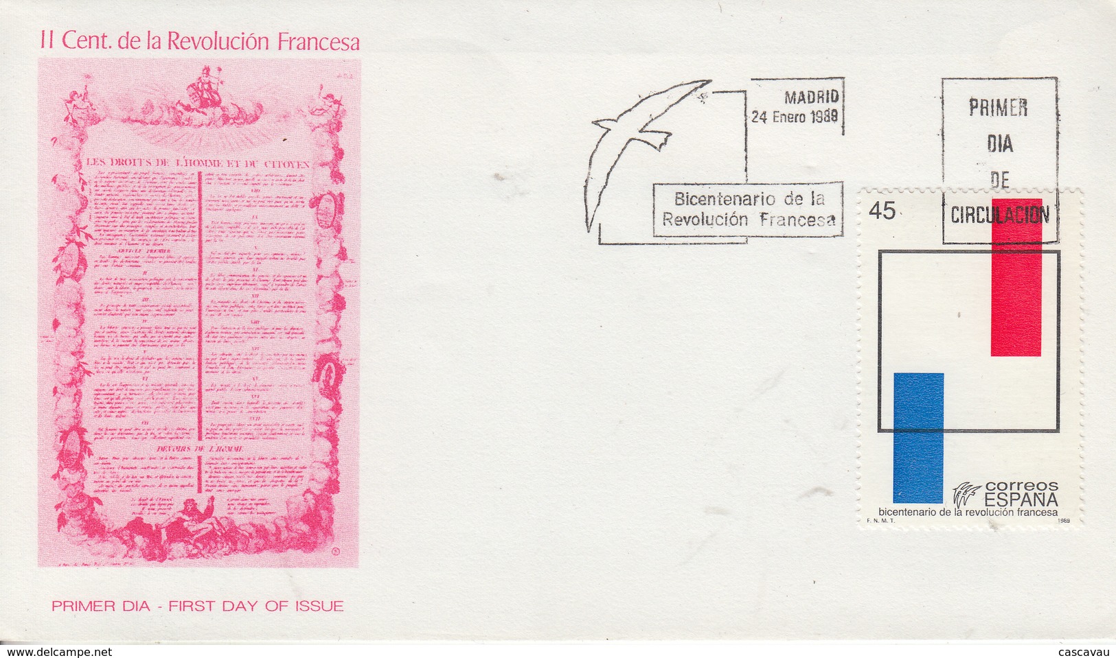 Enveloppe  FDC  1er  Jour   ESPAGNE   Bicentenaire  De  La   REVOLUTION   FRANCAISE    1989 - Révolution Française