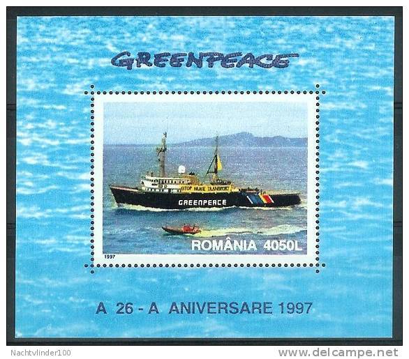 Mua726 TRANSPORT SCHIP SCHEPEN GREENPEACE SHIP SCHIFFE BATEAUX ROMANA ROEMENIË 1997 PF/MNH  VANAF1EURO - Boten