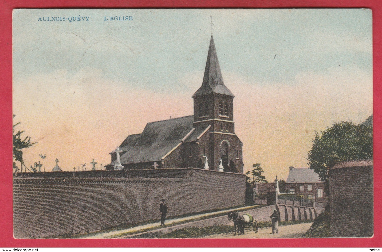 Aulnois-Quèvy - L'Eglise ... Jolie Carte Couleur - 1907 ( Voir Verso ) - Quévy