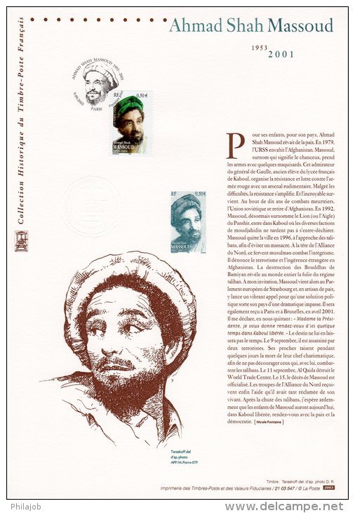 " COMMANDANT AHMAD SHAH MASSOUD " Sur Document Philatélique Officiel De 2003 (Prix à La Poste = 5.00) DPO N° YT 3594. - 2000-2009