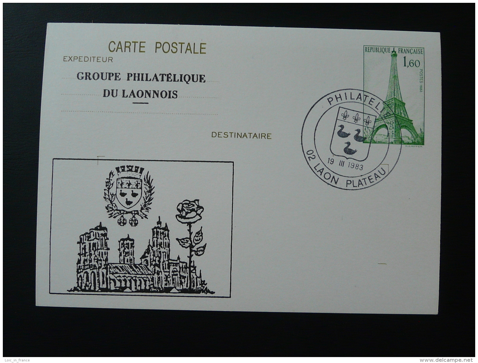 02 Aisne Laon Rose Cathedrale Entier Postal Tour Eiffel Cheffer Stationery Card - Roses