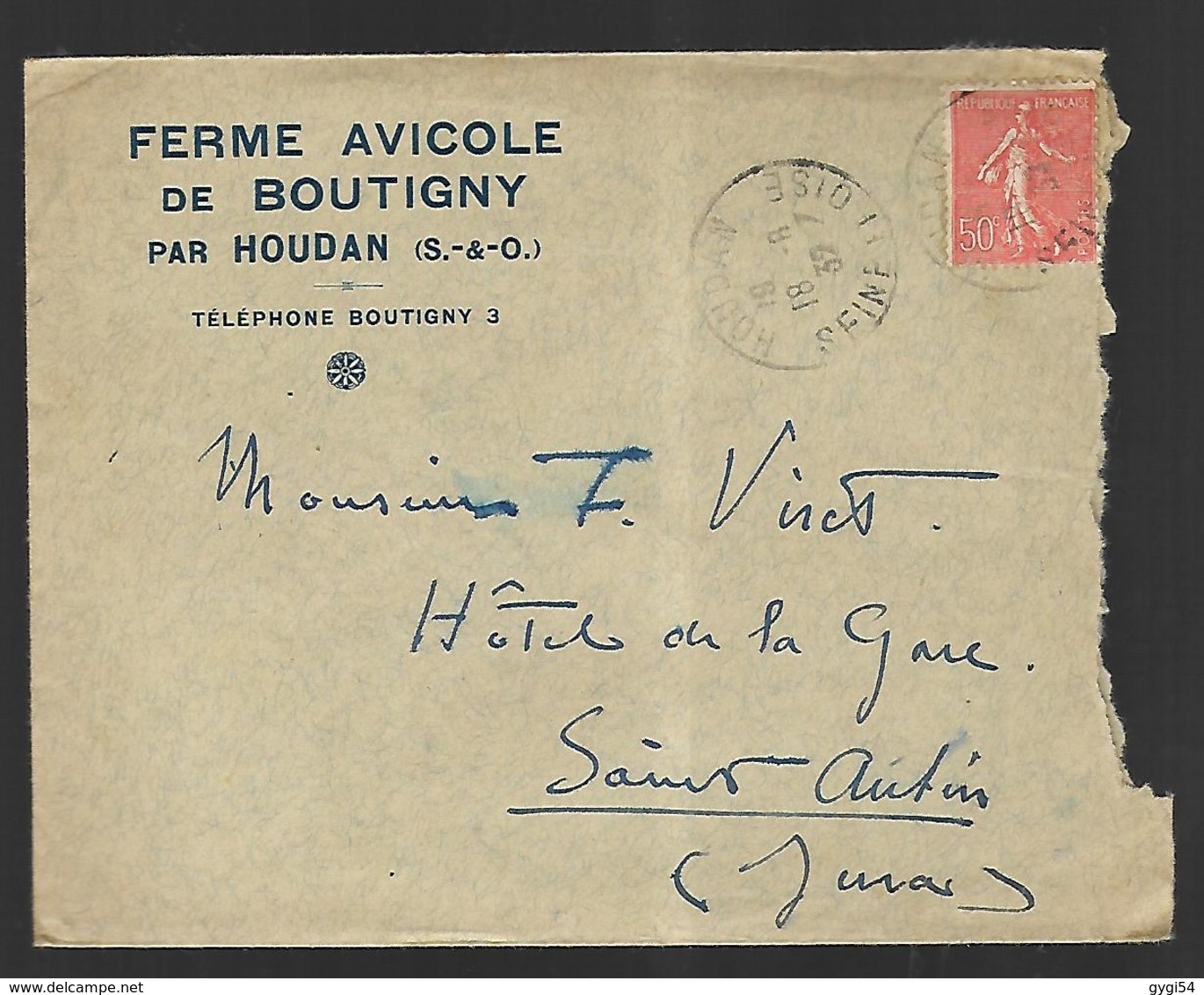 Lettre Publicitaire   Ferme Avicole De Boutigny    Le 18  08  1932    Vers St Aubin Affranchissement Semeuse  50 C - Advertising