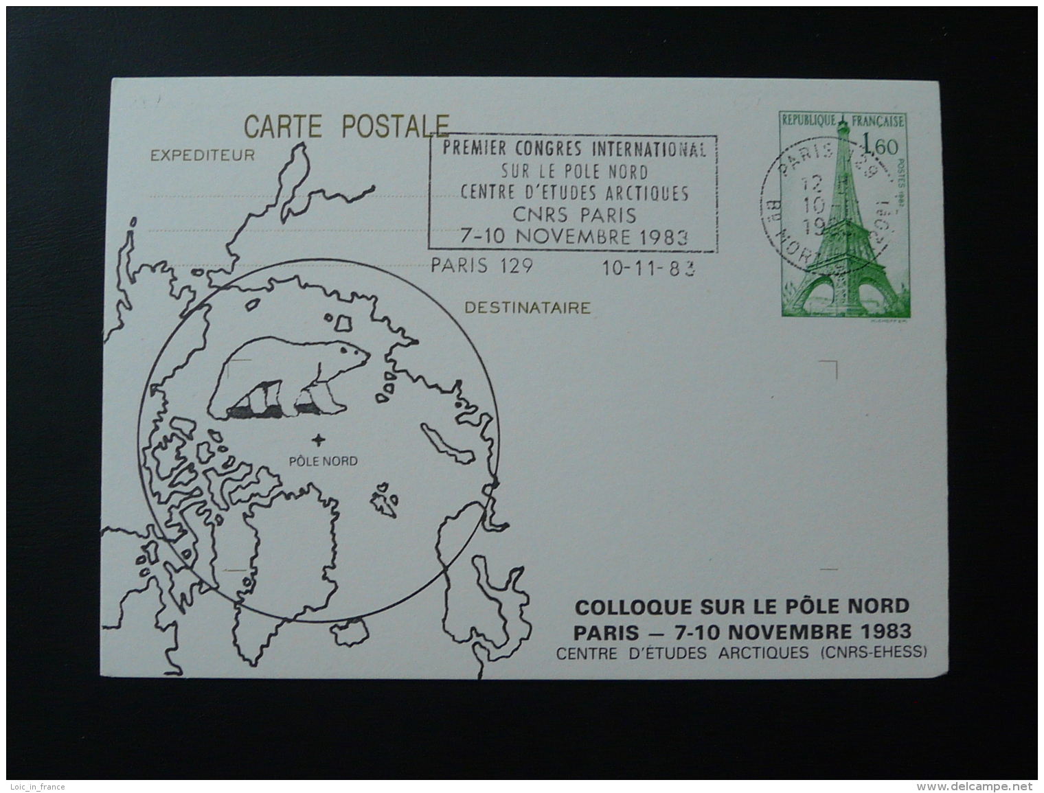 75 Paris Ours Polaire Polar Bear Congrès Pole Nord Flamme Concordante Entier Postal Tour Eiffel Cheffer Stationery Card - Faune Arctique