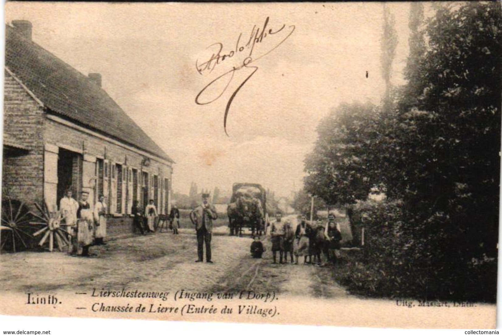 1 Oude Postkaart Lint  Linth     Liersesteenweg Lierschesteenweg   Ingang Van Het Dorp   Uitg. Massart  1906 - Lint