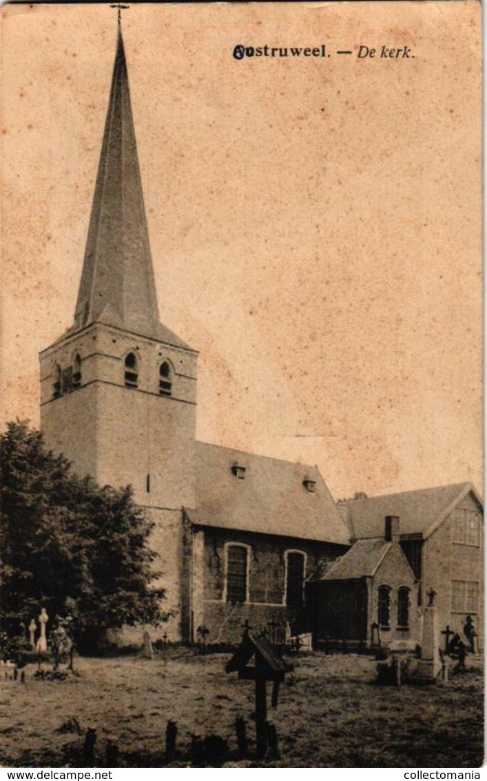 1 Oude Postkaart   Oostruweel Austruweel   DE Kerk  Kerkhof  Verdwenen - Autres & Non Classés