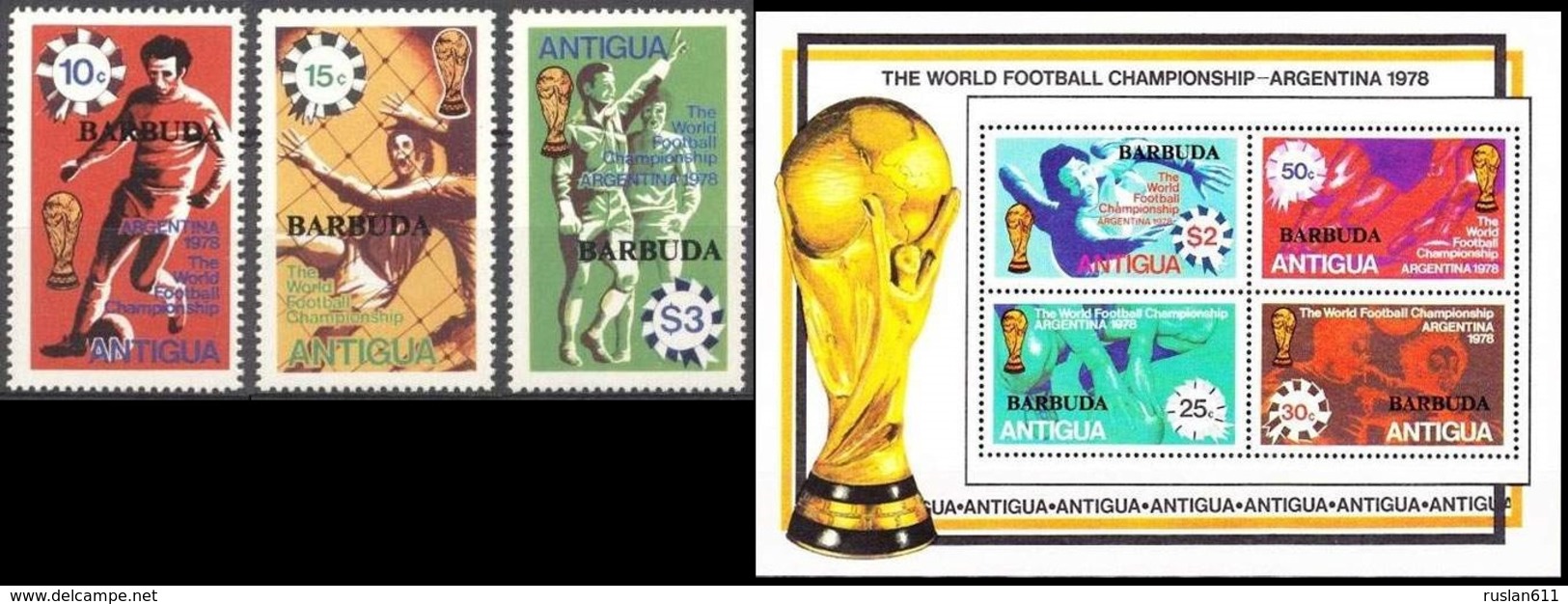 Soccer Football Barbuda #406/8 + Bl 36 1978 World Cup Argentina MNH ** - 1978 – Argentine