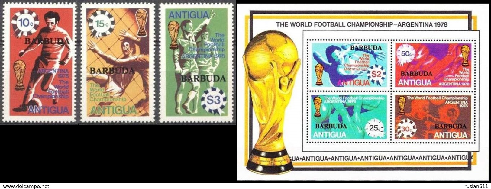 Soccer Football Barbuda #406/8 + Bl 36 1978 World Cup Argentina MNH ** - 1978 – Argentina