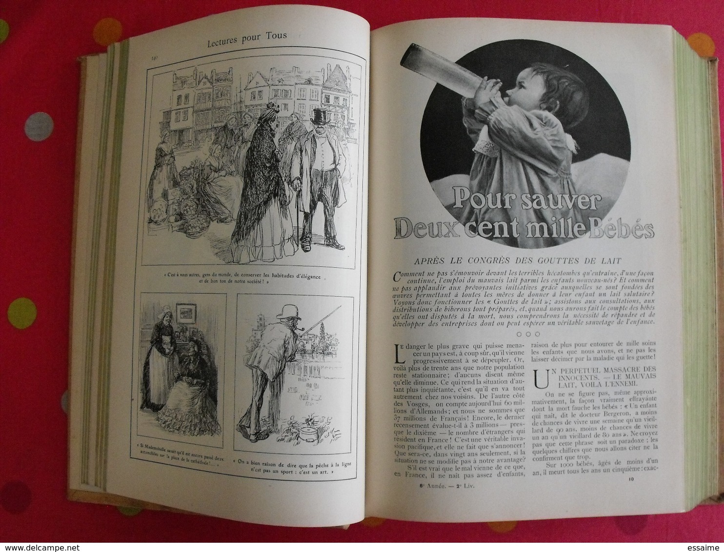 Lecture pour tous 1905-1906. Hachette reliure éditeur. taxi carambolage cirque  guérisseur rebouteux camelot escroc inde