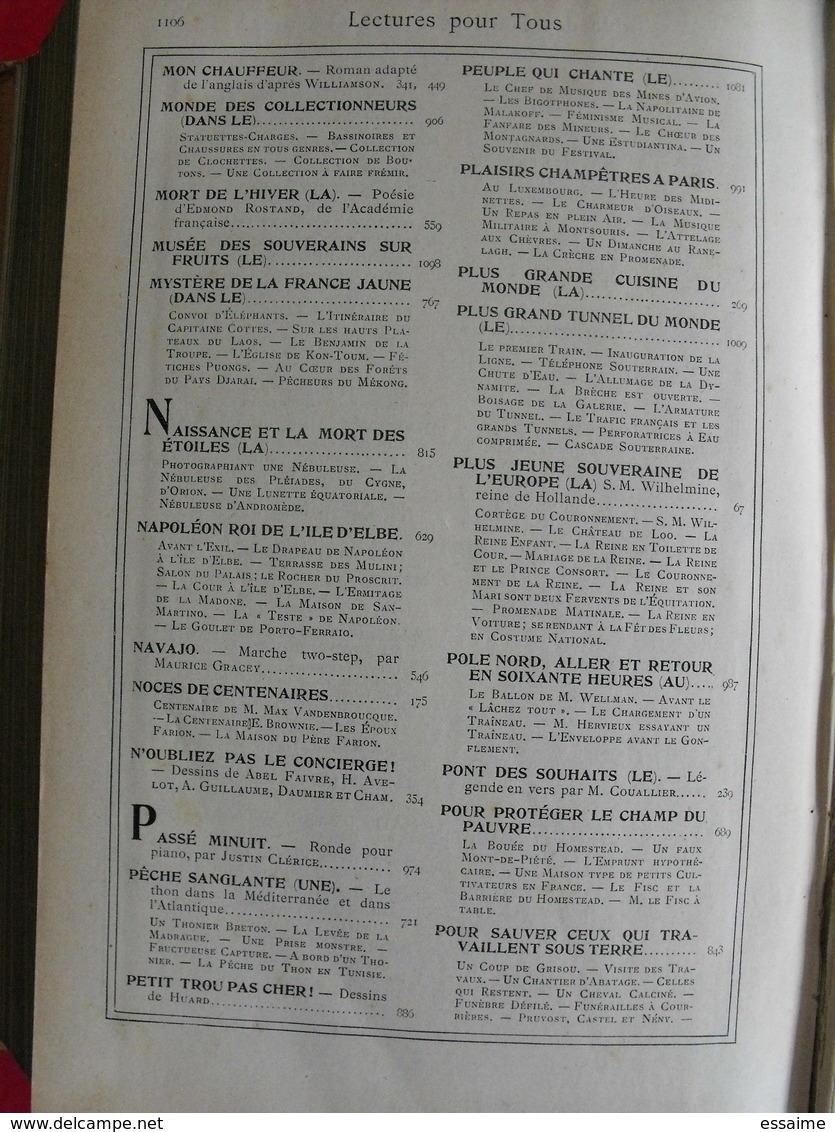 Lecture pour tous 1905-1906. Hachette reliure éditeur. taxi carambolage cirque  guérisseur rebouteux camelot escroc inde