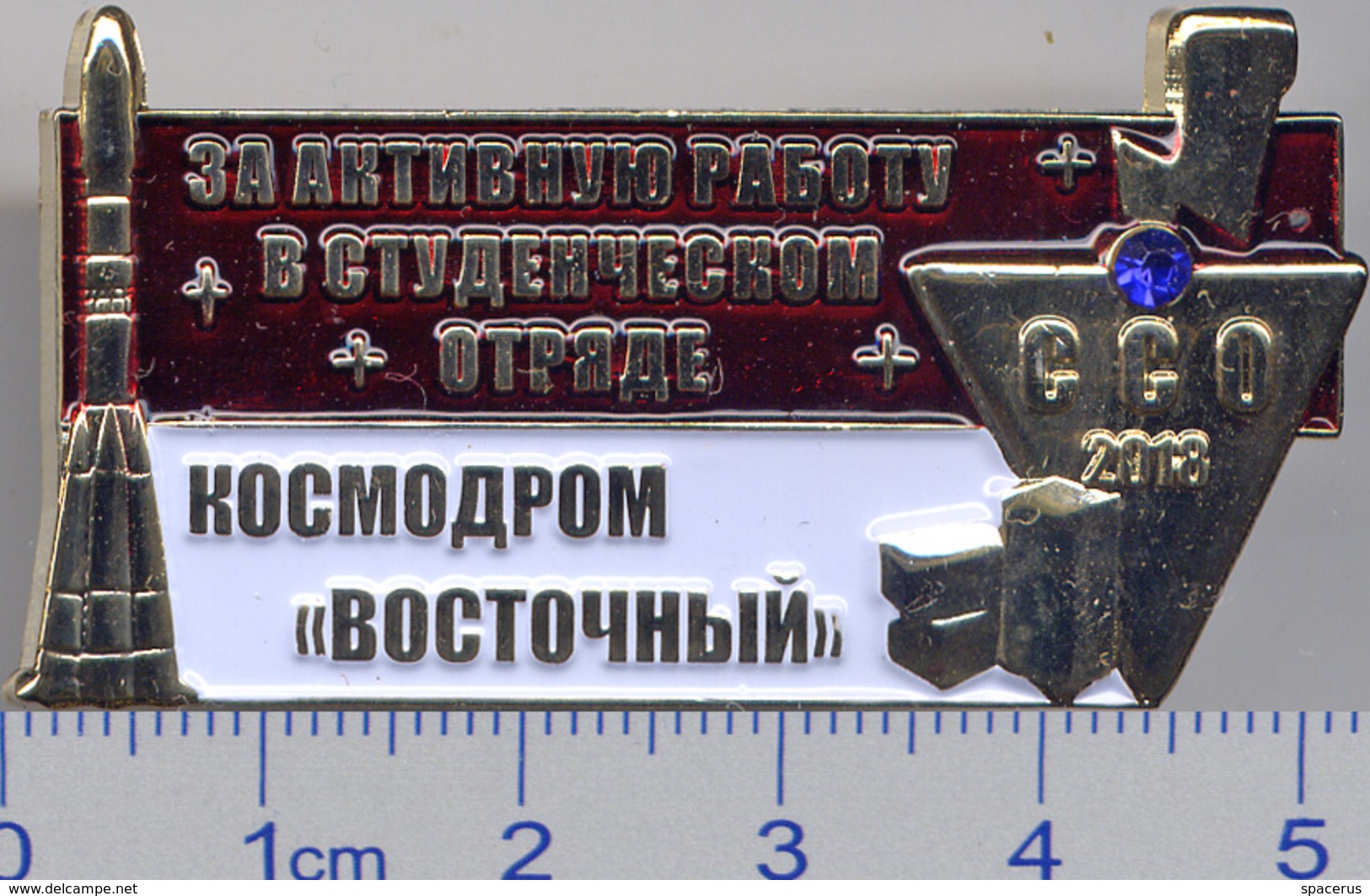 362 Space Russian Pin. Cosmodrome Vostochny 2018 Student's Building Group. For Active Work - Space