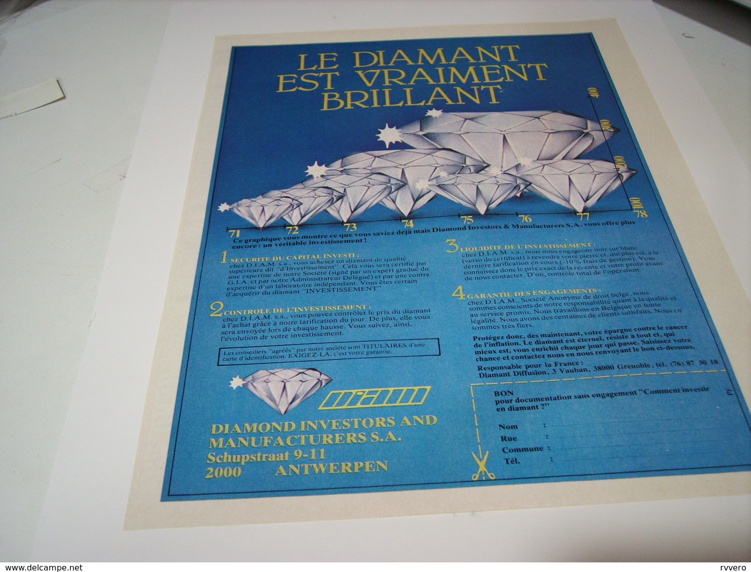 ANCIENNE PUBLICITE DIAMANTS EST VRAIMENT BRILLANT 1979 - Altri & Non Classificati