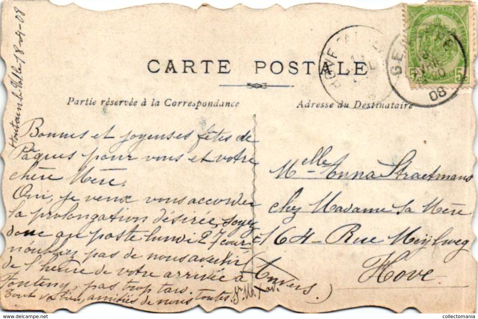 3 Oude Postkaarten  Houtain-le-Val  Le Château  1908  Edit. Cardona Ancienne Justice   Une Pensée - Genappe
