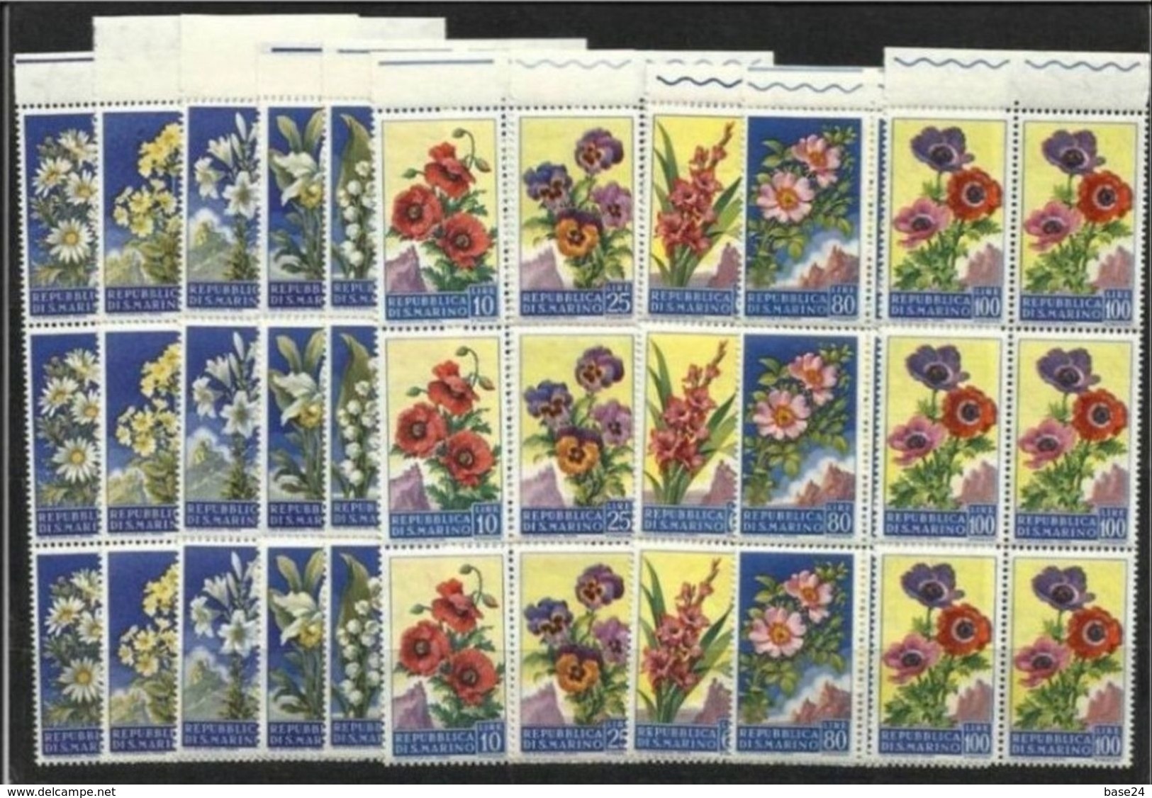 1957 San Marino  Saint Marin FIORI II FLOWERS 6 Serie Di 10v.in Blocco MNH** - Altri & Non Classificati