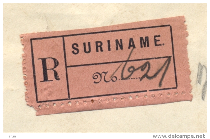 Suriname - 1907 - 20 Cent Hangend Haar En 5 Cent Cijfer Op Envelop G2 Aangetekend Van Paramaribo Naar Ancon / Panama - Surinam ... - 1975