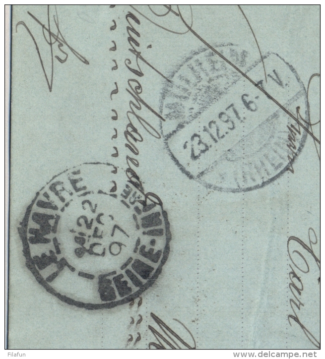 Suriname - 1897 - 2,5 Cent Cijfer Op Briefkaart G9 Van Paramaribo VIA HAVRE Naar Mülheim / Deutschland - Suriname ... - 1975