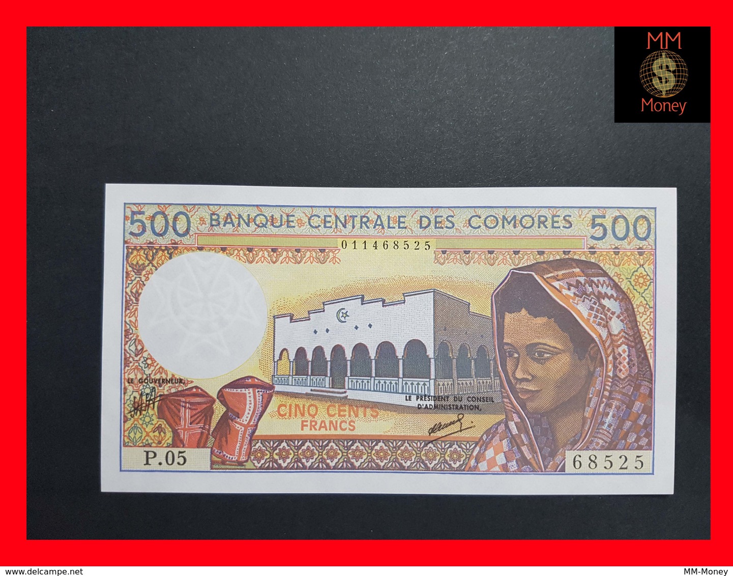 Comoros 500 Francs P. 10 Sign 9 UNC - Komoren