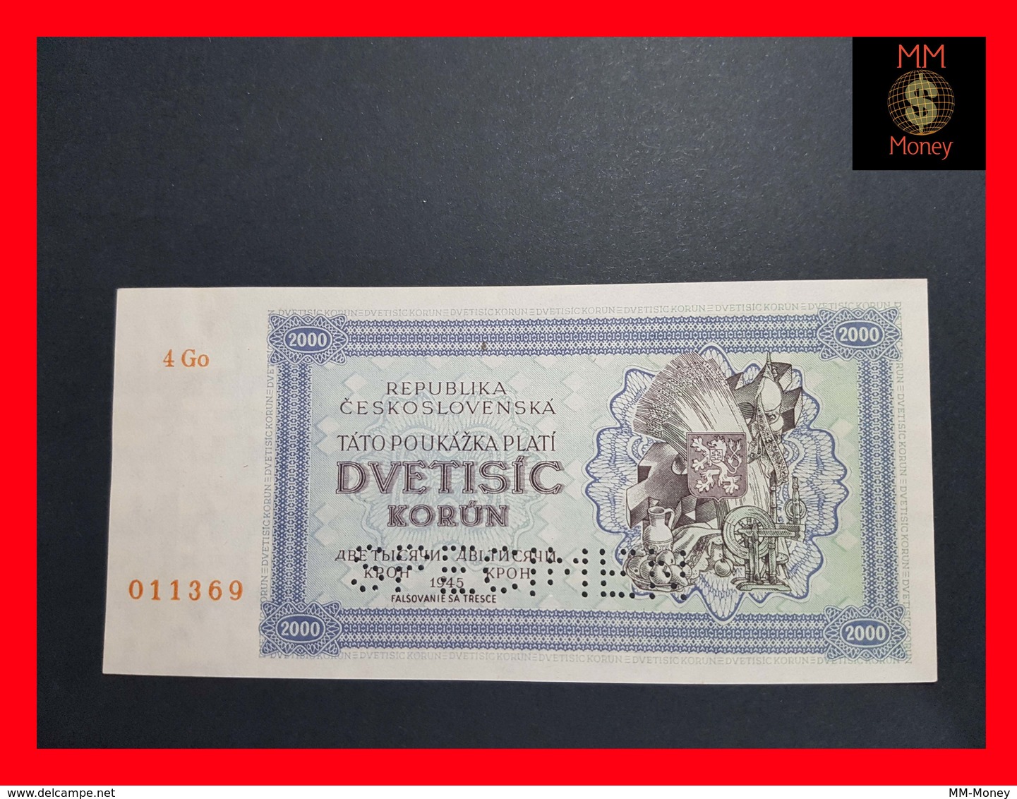 Czechoslovakia 2.000 2000 Kurun 1945 P. 50A UNC *SPECIMEN* - Tchécoslovaquie