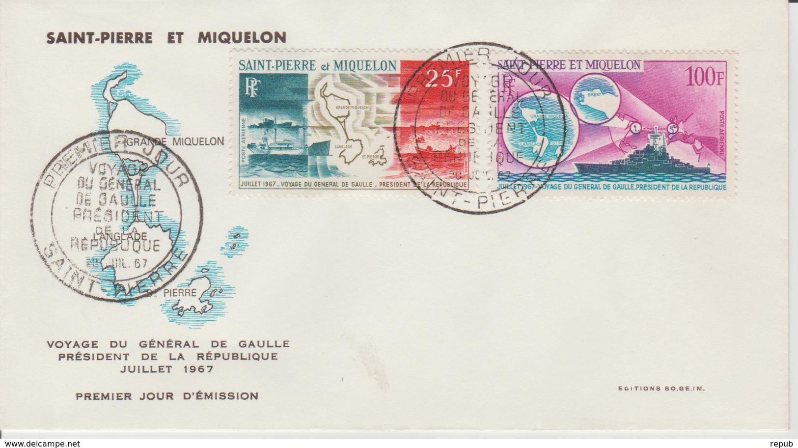 FDC 1967 Visite Du Général De Gaulle PA 38-39 - FDC