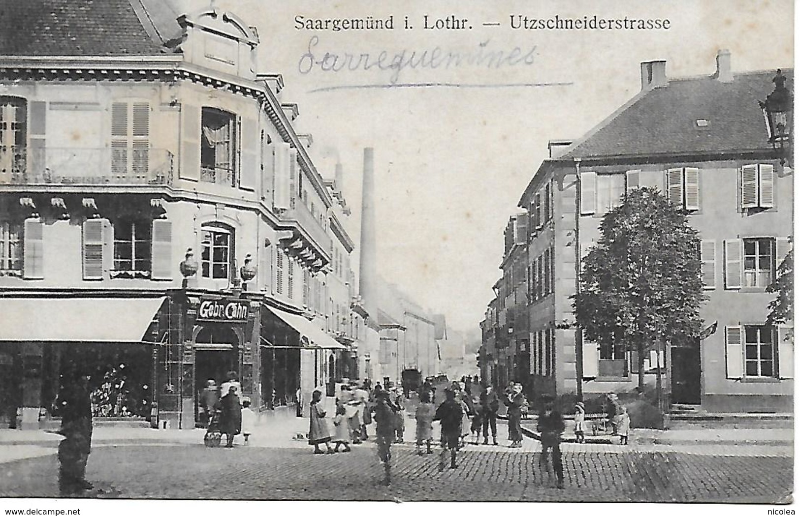 SARREGUEMINES - SAARGEMÜND - UTZSCHNEIDERSTRASSE - RUE TRES ANIMEE ANCIEN COMMERCE POSTEE EN 1919 - Sarreguemines