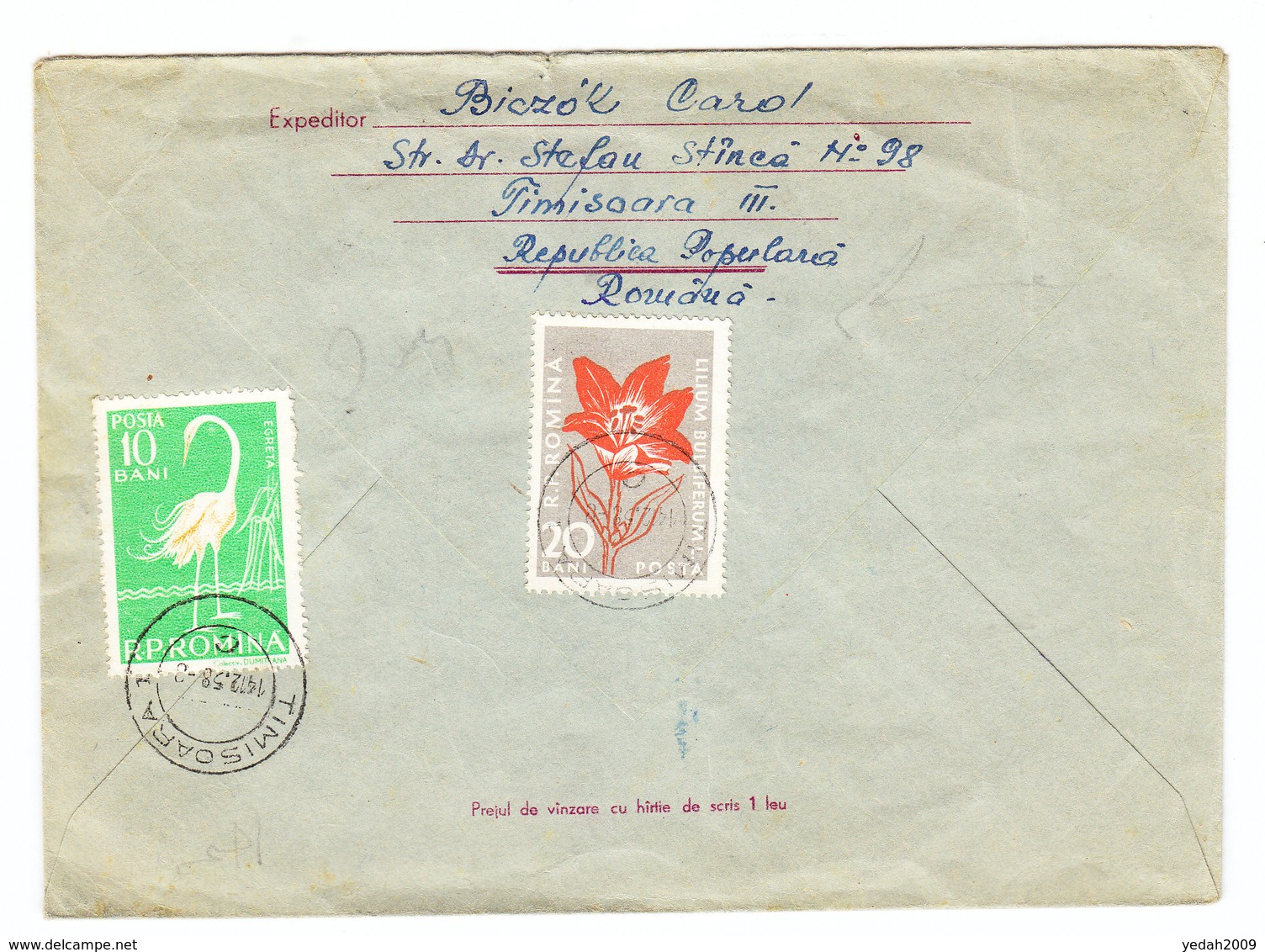 Romania AIRMAIL COVER TO Belgium 1958 - Covers & Documents