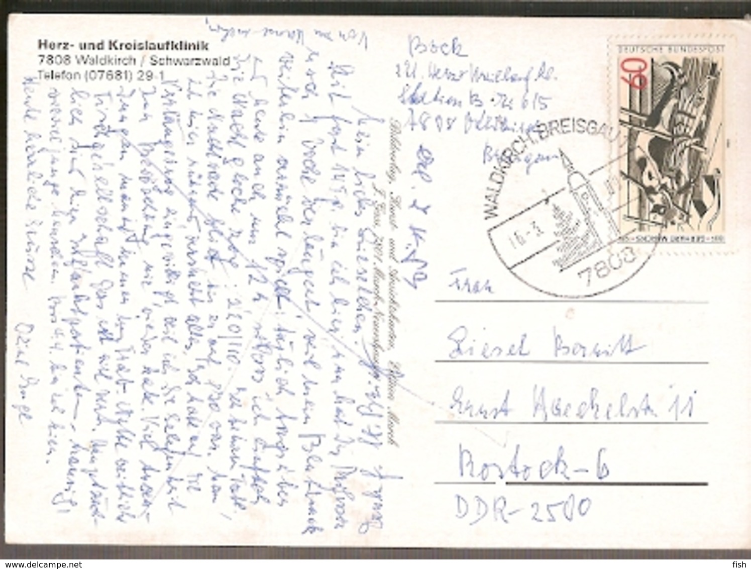Germany & Circulated, Herz Kreislauf Klinik, Waldkirch Breisgau, Rostock DDR 1989 (7808) - Waldkirch