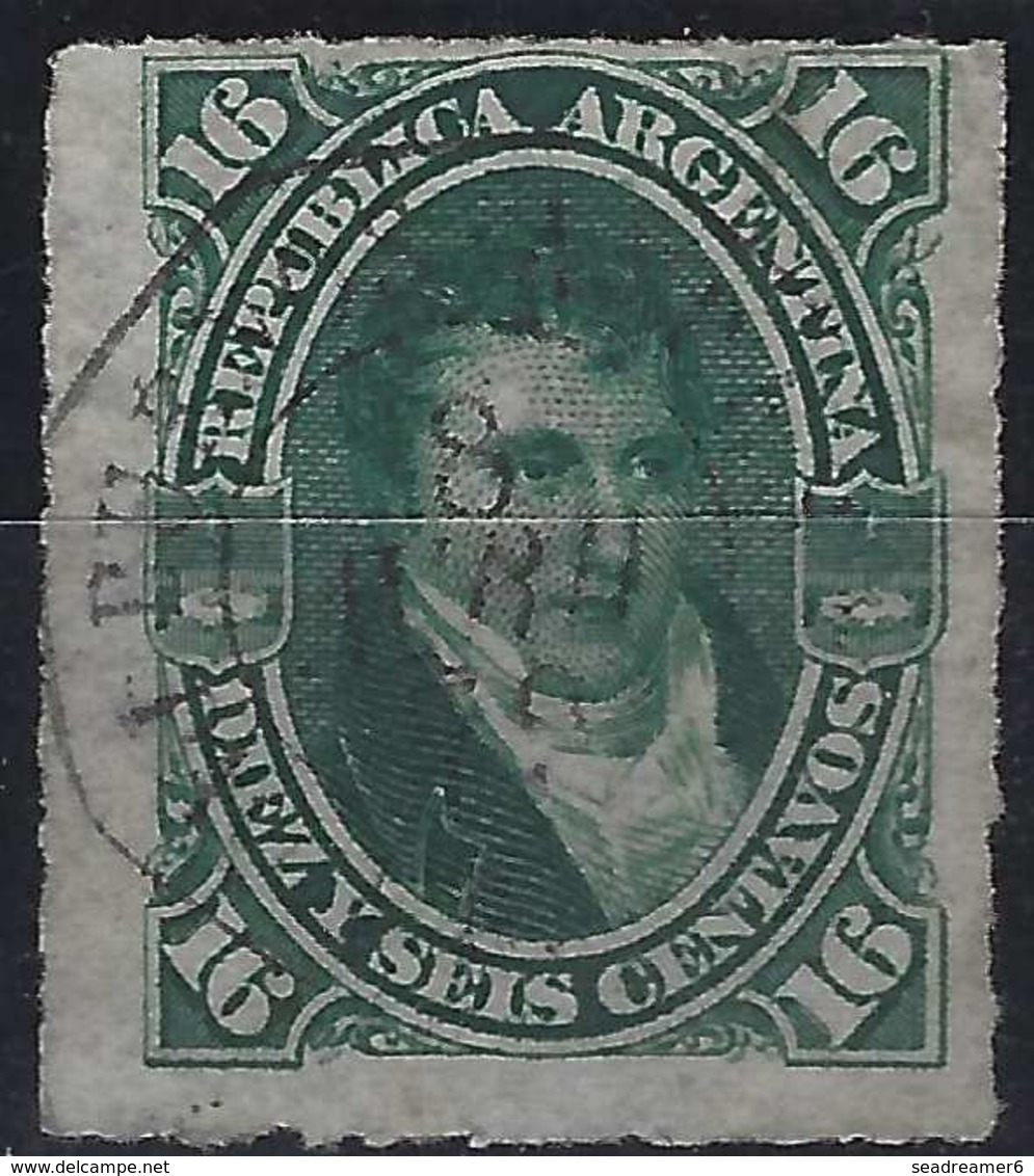 ARGENTINE 1879 N°34 16 Centavos Oblitéré Càd Français Hexagonale Buenos Ayres/ Ligne De Paquebot, RR Signé Calves - Usati