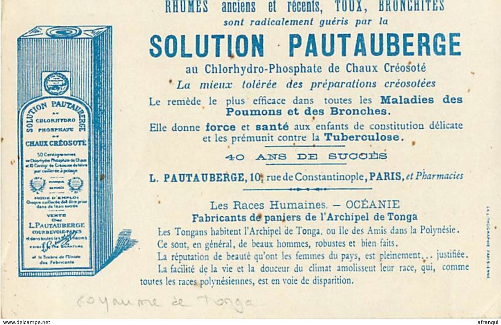 Pays Div : Ref M288- Santé - Publicité Solution Pautauberge -oceanie - Archipel De Tonga  - Carte Bon Etat - - Tonga