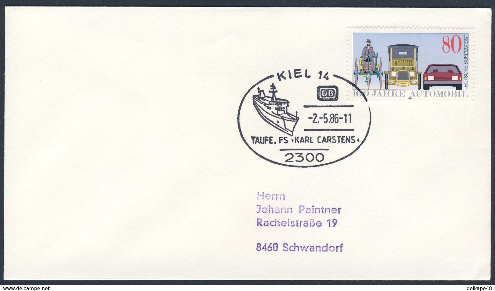 Deutschland Germany 1986 Cover / Brief - Taufe Fährschiff "Karl Carstens", Kiel / Ferry / Veerboot - Bateaux