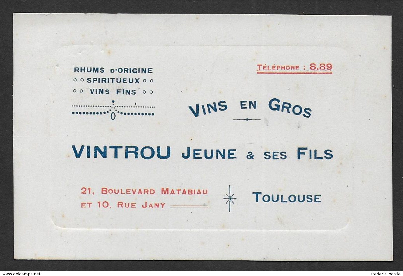 Toulouse - Vintrou - Vins En Gros - Visitekaartjes