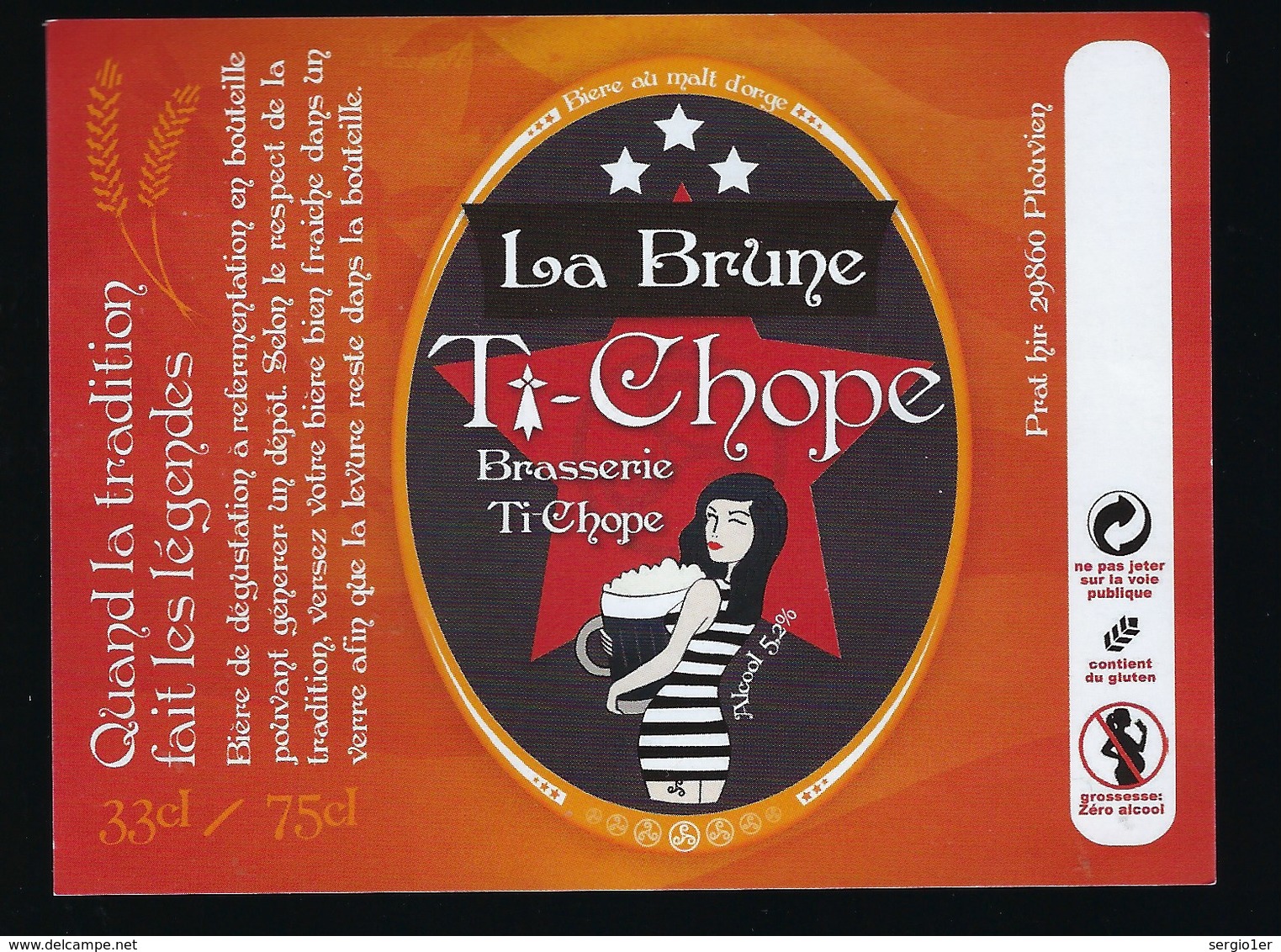 Etiquette Biere Brune T Chope 33cl / 75cl  Brasserie Ti Chope Plouvien 29 - Birra
