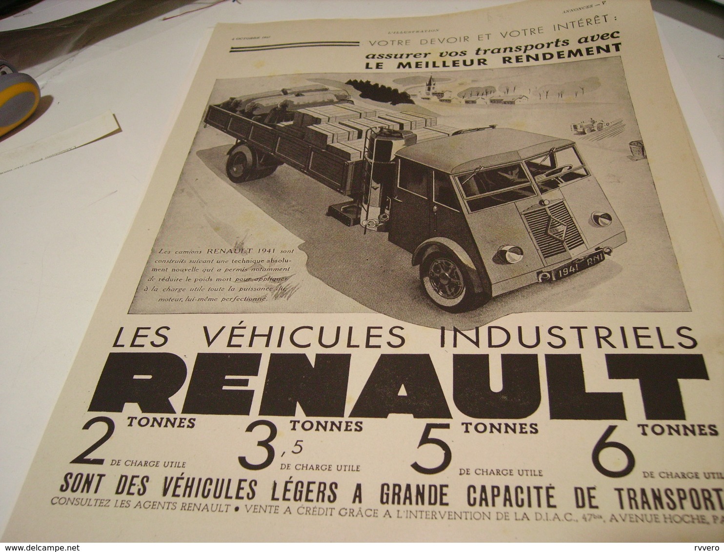 ANCIENNE PUBLICITE VEHICULES INDUSTRIELS  RENAULT 1941 - Camions