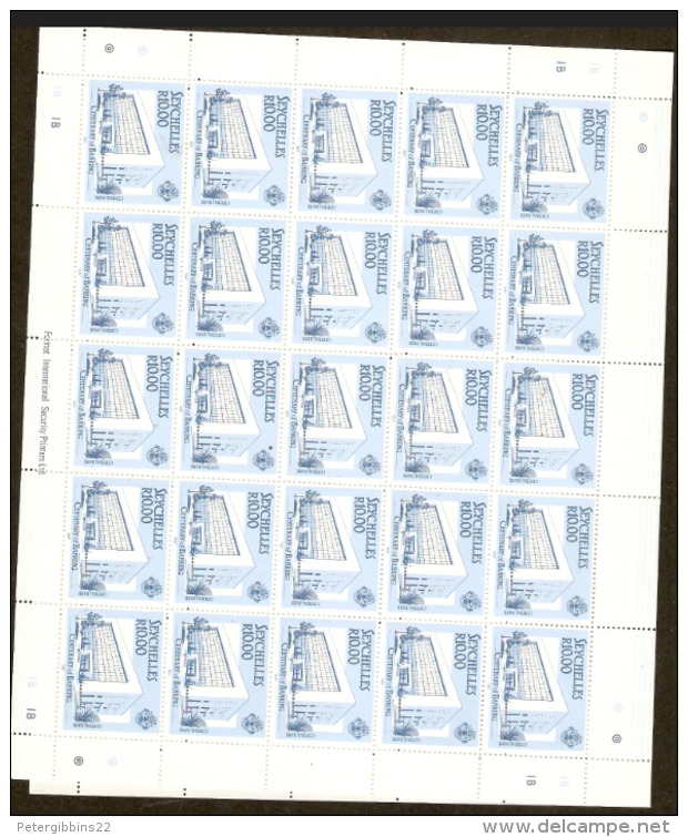 Seychelles   1987   SG 671-3   Centenary Of Banking  3  Sheets. Of 50  Unmounted Mint - Seychelles (1976-...)