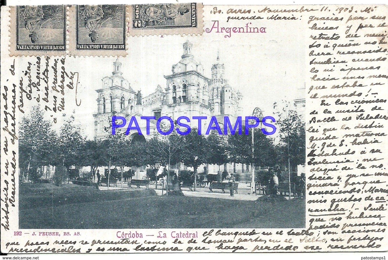 97609 ARGENTINA CORDOBA LA CATEDRAL & CARRIAGE A HORSE POSTAL POSTCARD - Argentina