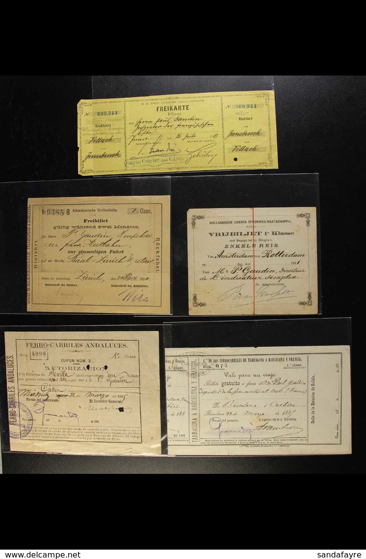 EUROPEAN RAILWAY PARCEL RECEIPTS  1885-1907 All Different Used Printed Freibillets/Freikartes, With Serbia (2), Spain (2 - Sonstige & Ohne Zuordnung