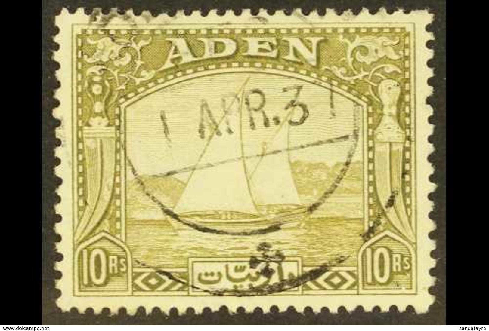 1937  10r Olive- Green Dhow, SG 12, Very Fine Used. For More Images, Please Visit Http://www.sandafayre.com/itemdetails. - Aden (1854-1963)