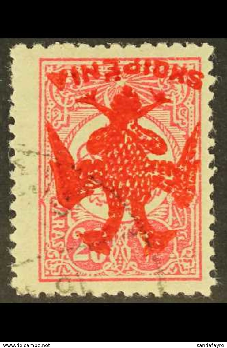 1913  20c Rose Carmine, Overprinted "Eagle" In Red, Variety "overprint Inverted", SG 6 Pl II Variety (Mi 6x Var), Very F - Albanië