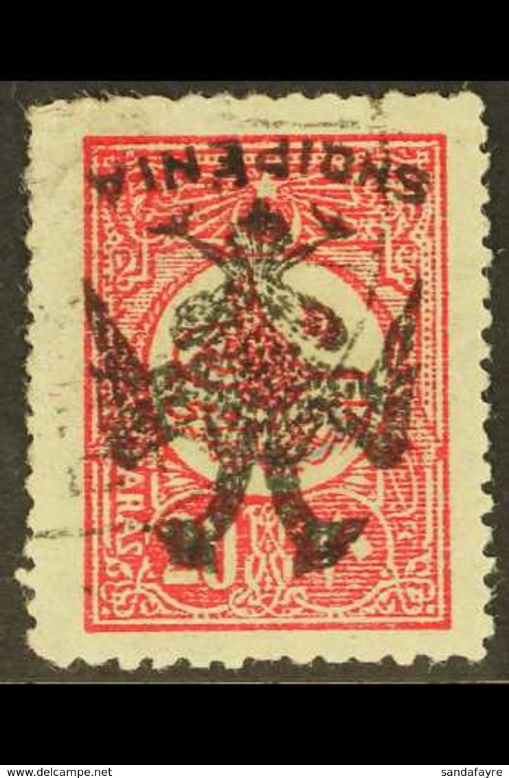 1913  20pa Rose Carmine, Pl II, Overprinted Bihe And Subsequently "Eagle" In Black, Variety "overprint Inverted", SG 13v - Albanië