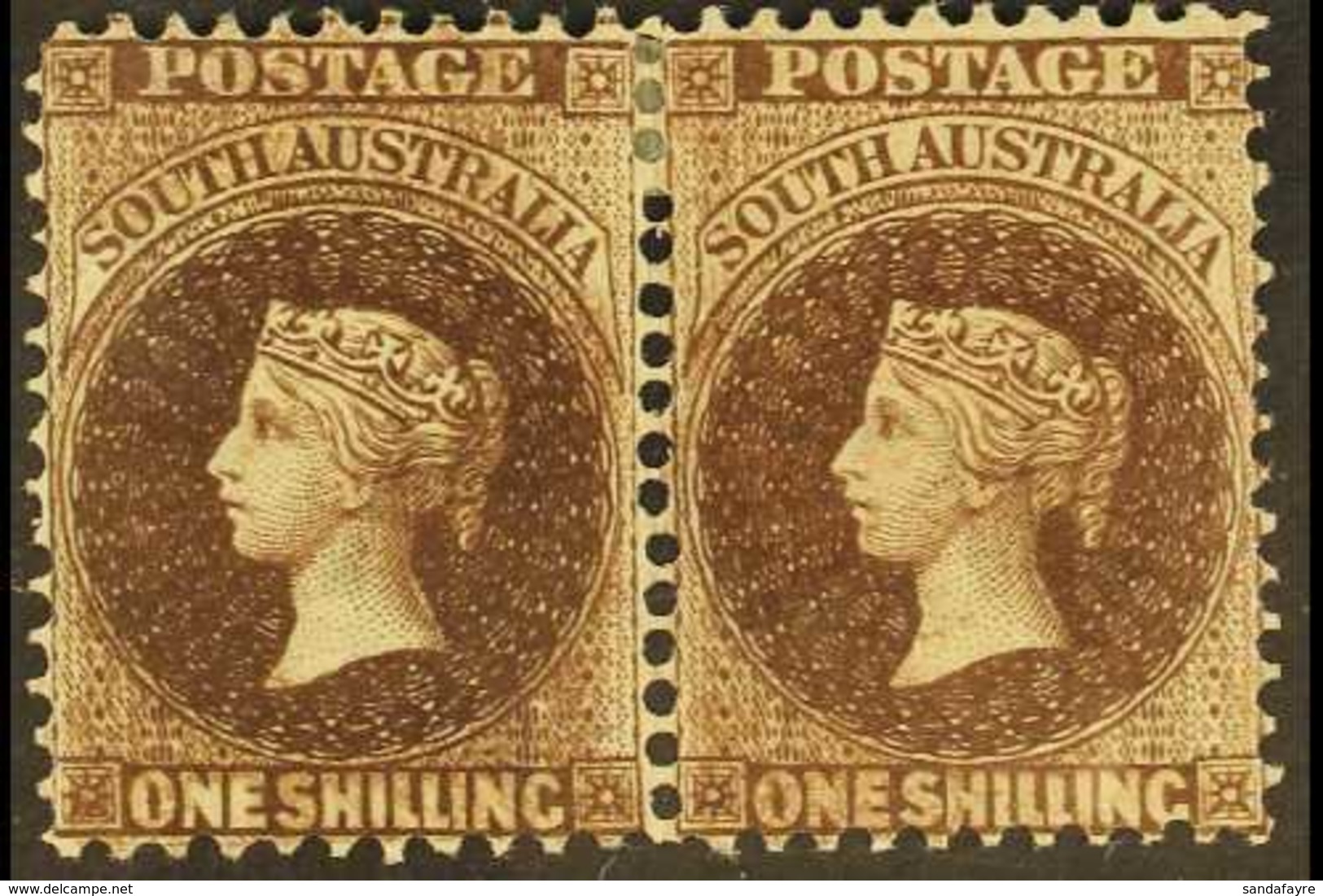 SOUTH AUSTRALIA  1868-79 1s Dark Red Brown (p11½-12½), SG 82, Fine Mint Pair With Partial Double Print To Left Stamp. Lo - Andere & Zonder Classificatie