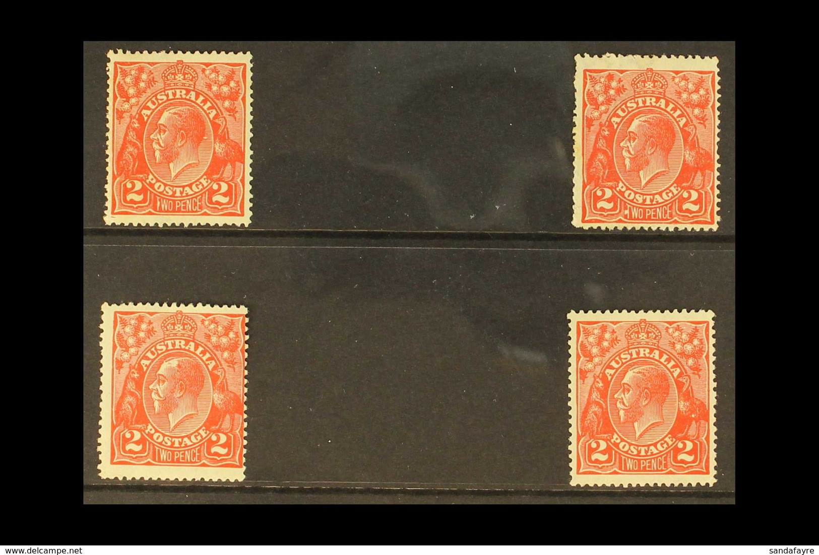 1918-23 KGV 2D HEAD SPECIALIST VARIETIES.  A Quad Of Mint Specialist Varieties Of The 2d Rose Scarlet (SG 63), Including - Autres & Non Classés