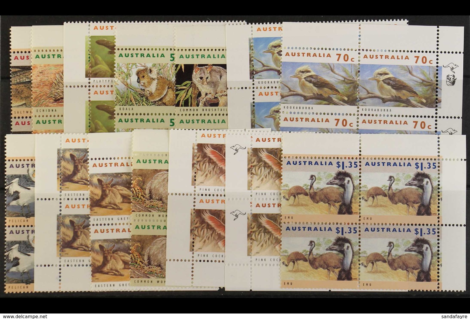 1992  Australian Wildlife (1st Series), SG 1361/71 Including 70c, 90c & $1.20 Orange Brown (SG 1366a, 1368a & 1370a) Val - Altri & Non Classificati