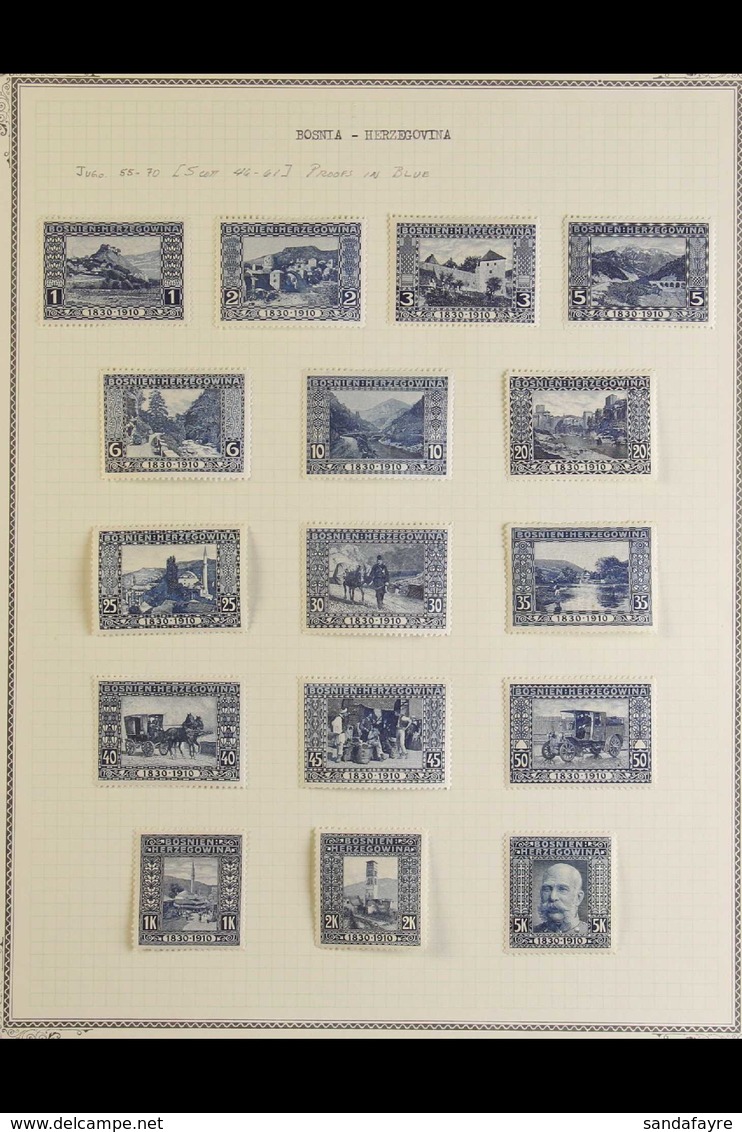 BOSNIA AND HERZEGOVINA  1910 Birthday Complete Set Of PERFORATED COLOUR PROOFS Printed In BLUE On Gummed Paper, 45-60 P  - Altri & Non Classificati