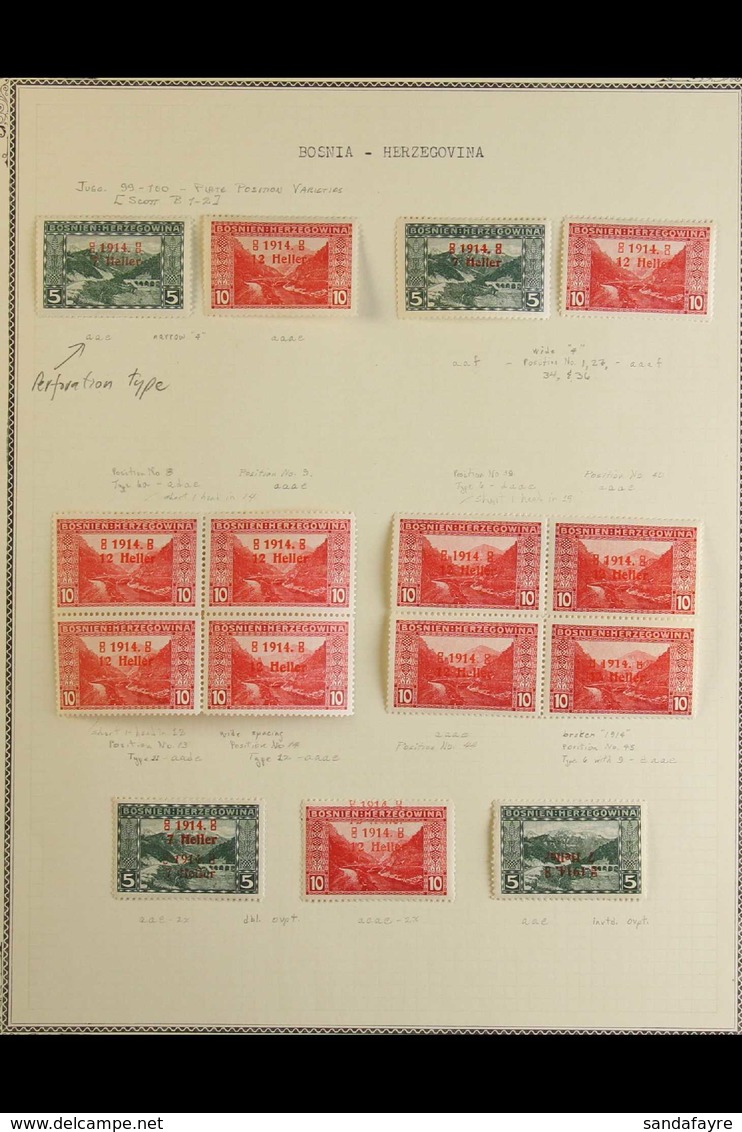 BOSNIA AND HERZEGOVINA  1914-1916 SURCHARGES - SPECIALIZED SUPERB MINT COLLECTION With Many Surcharge Types, Plate Flaws - Altri & Non Classificati