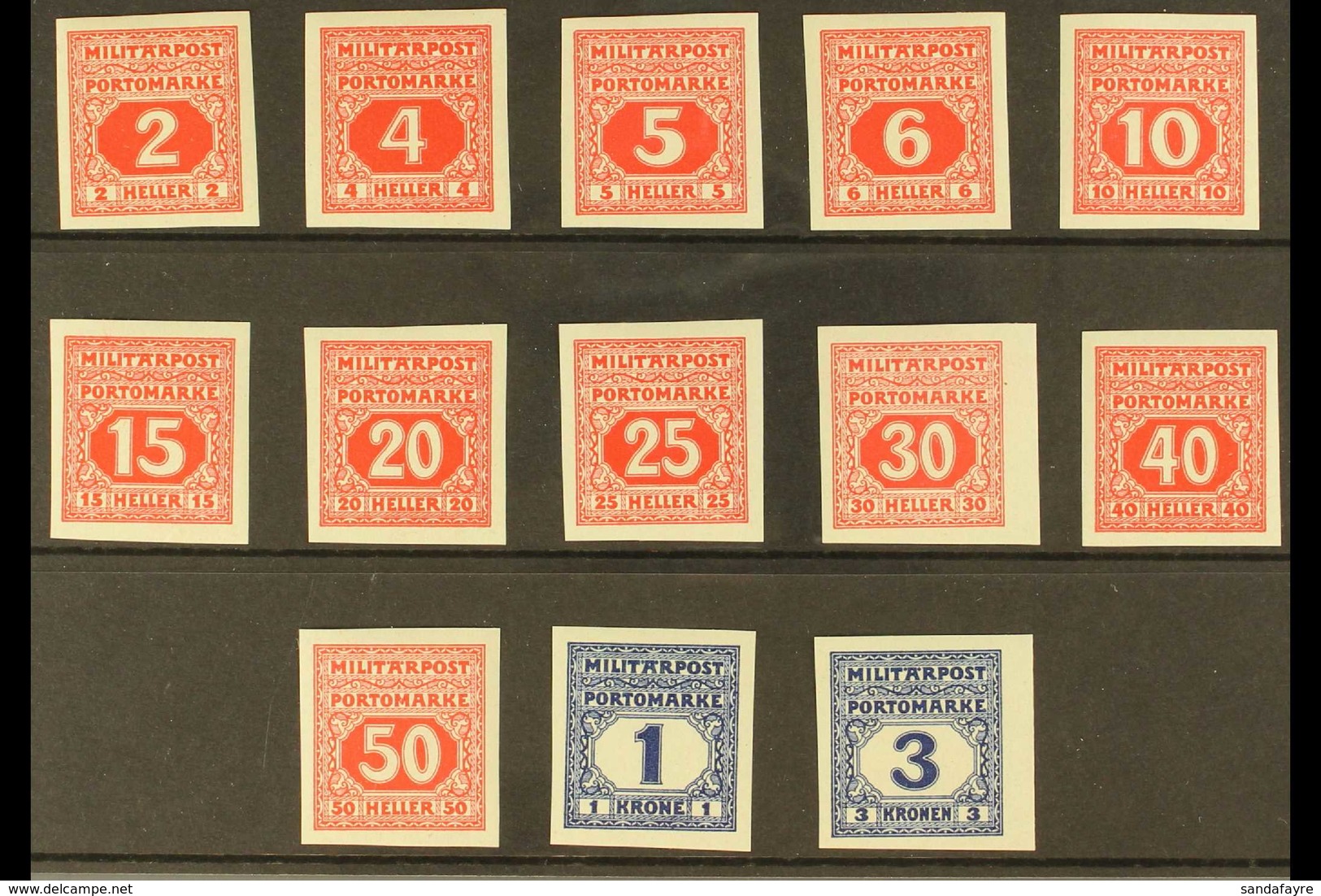 BOSNIA AND HERZEGOVINA  POSTAGE DUES 1916-18 Complete IMPERF Set, Michel 14/26 U, Superb Mint, Very Fresh. (13 Stamps) F - Andere & Zonder Classificatie