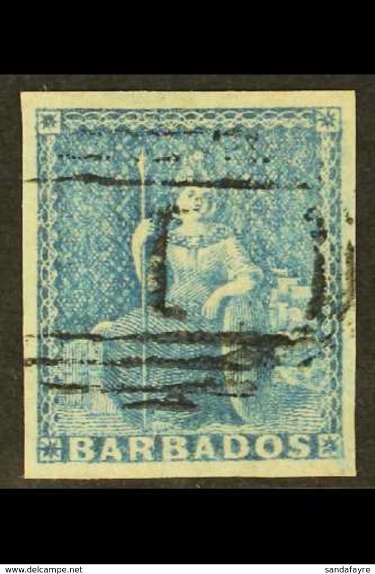 1852  (1d) Blue Britannia, SG 3, Very Fine Used With Large Even Margins All Round And Light "1" Cancel.  For More Images - Barbados (...-1966)