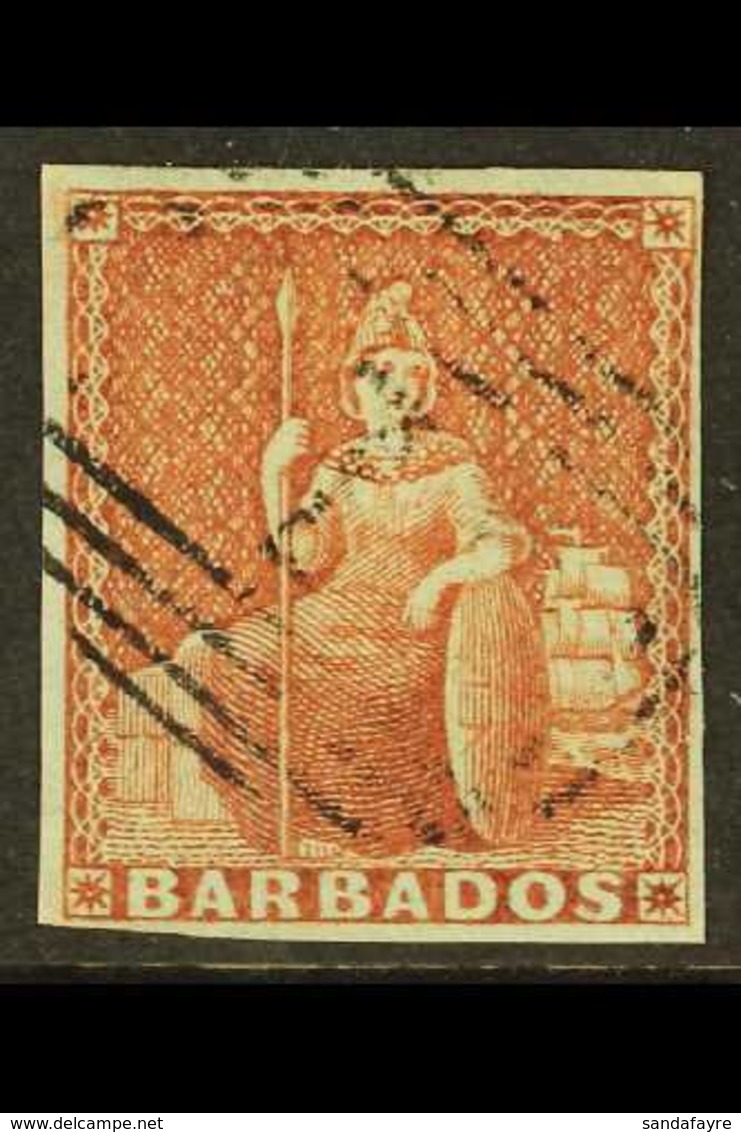 1852  (4d) Brownish Red Britannia, SG 5, Fine Used With Clear To Large Margins, Full Rich Colour And Very Light "1" Canc - Barbados (...-1966)