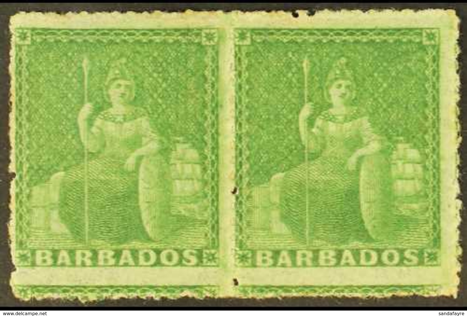 1861  (½d) Grass Green, Rough Perf 14-16, SG 22, Very Fine Mint Pair. For More Images, Please Visit Http://www.sandafayr - Barbades (...-1966)