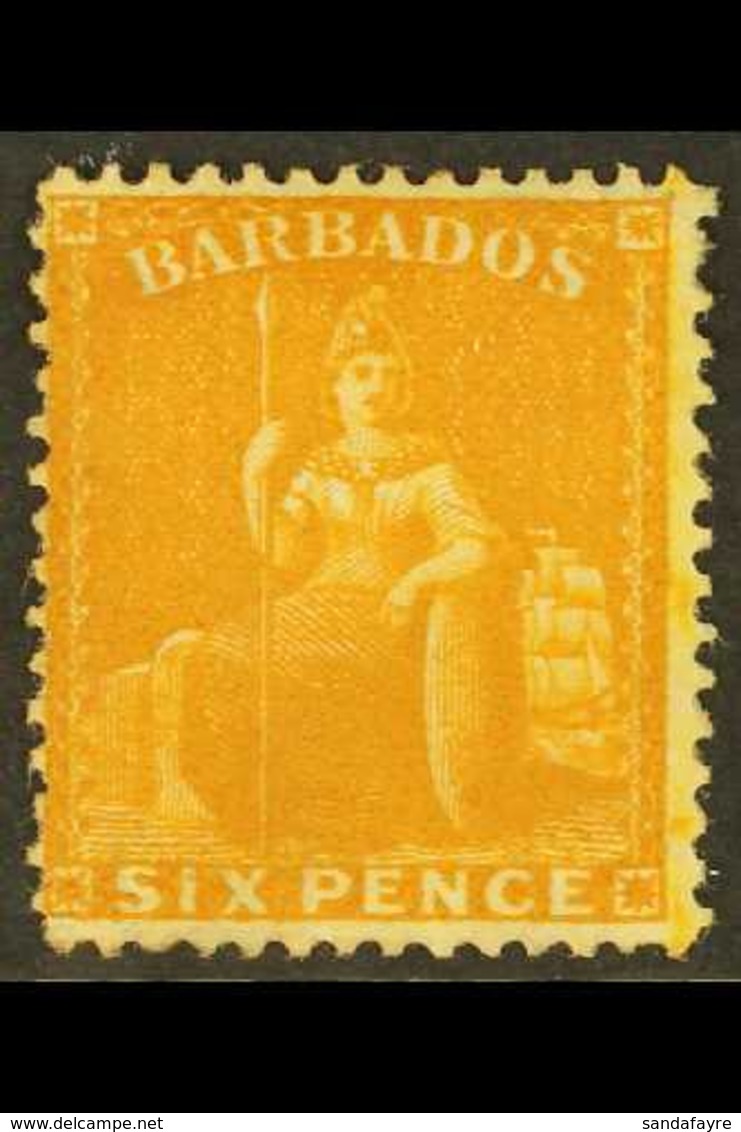 1875  6d Chrome Yellow, Wmk CC, Perf 14, SG 79, Very Fine Mint. For More Images, Please Visit Http://www.sandafayre.com/ - Barbados (...-1966)