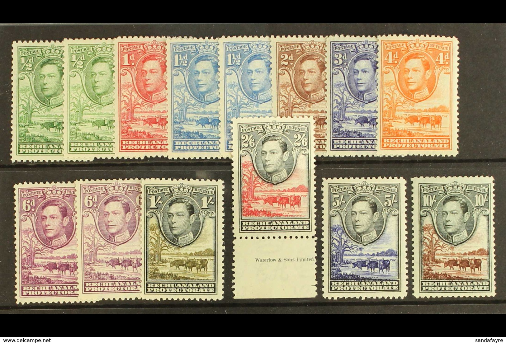 1938-52  KGVI Defins Complete Set Plus Listed Shades Of ½d, 1½d & 6d, SG.118/28, 118a, 120a, 124a, Very Fine Mint (14).  - Andere & Zonder Classificatie