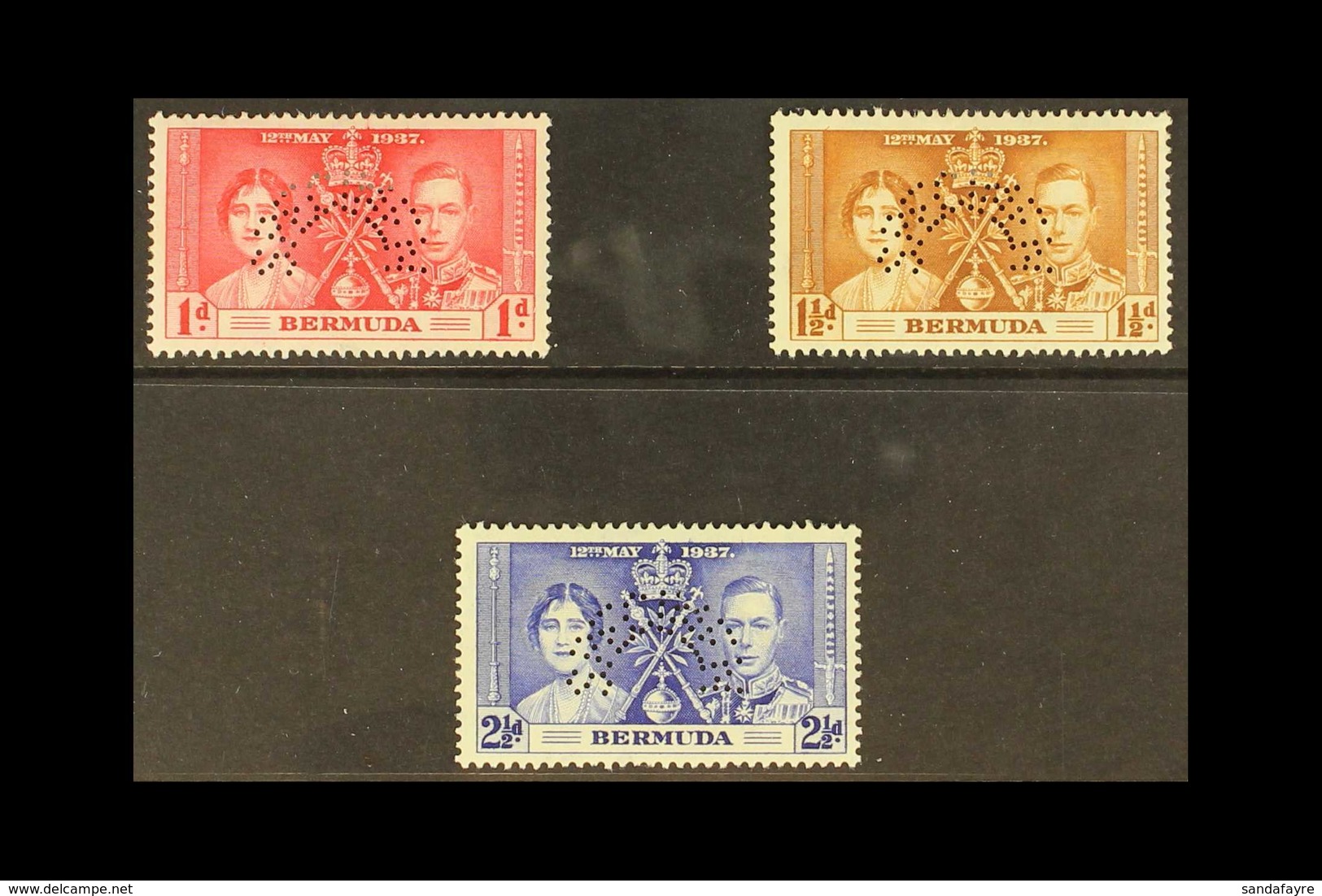 1937  Coronation Set Complete Perforated "Specimen", SG 107s/9s, Very Fine Mint, Large Part Og. (3 Stamps) For More Imag - Bermuda